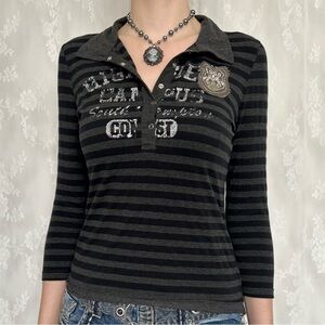 Cyber Y2K Grunge Black & Grey Striped Top